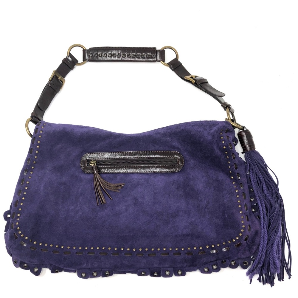 BERGE purple suede tassel hobo bag, made in Italy